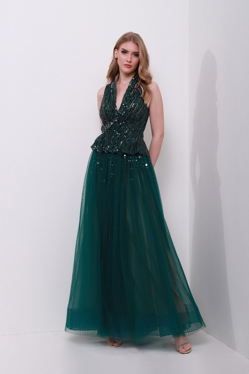 sequence embellishment V neck dress