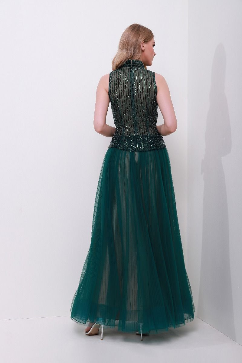Sequence embellishment V neck dress