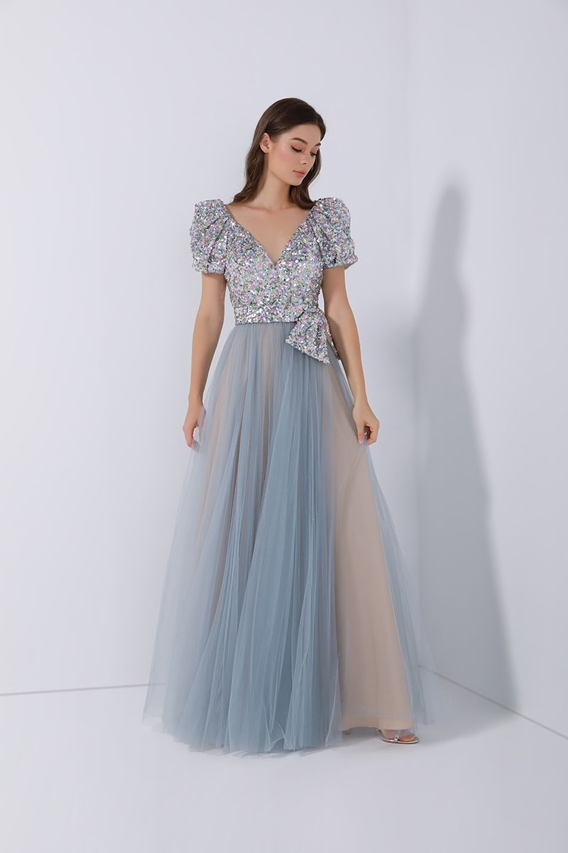 Sequin balloon sleeves dress