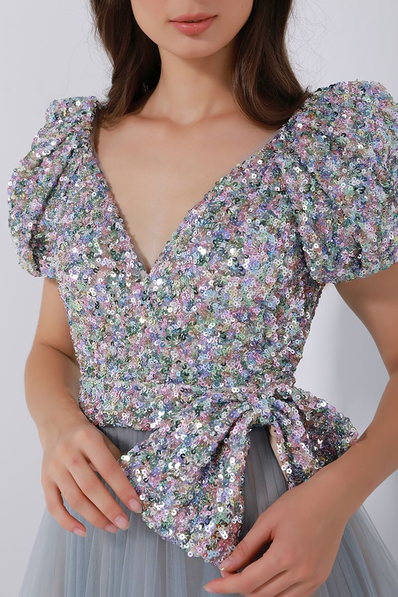 Sequin balloon sleeves dress