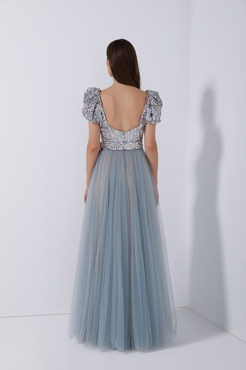 Sequin balloon sleeves dress