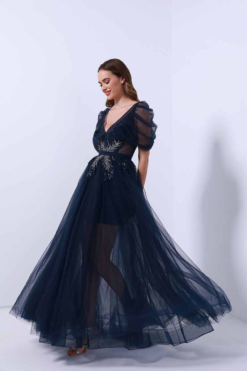 Sheered puffed sleeves dress