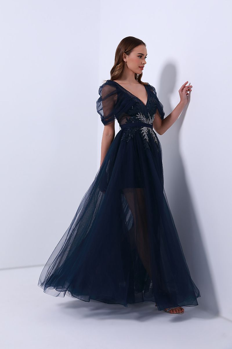 Sheered puffed sleeves dress