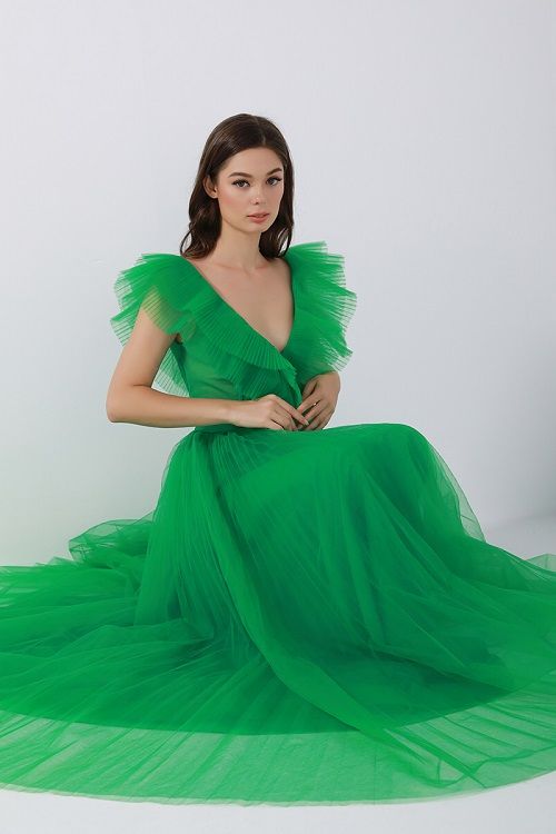 Deep Ruffled V neck dress