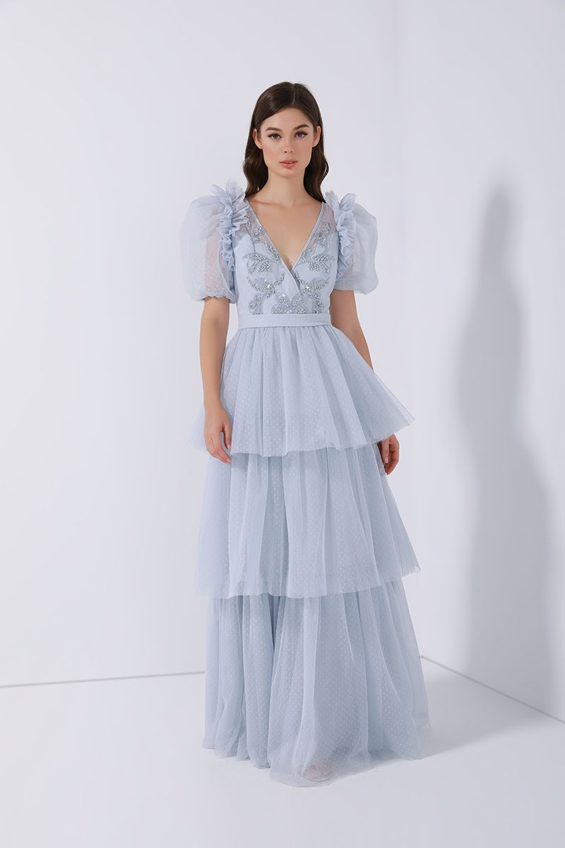 Balloon sleeves embellished dress

