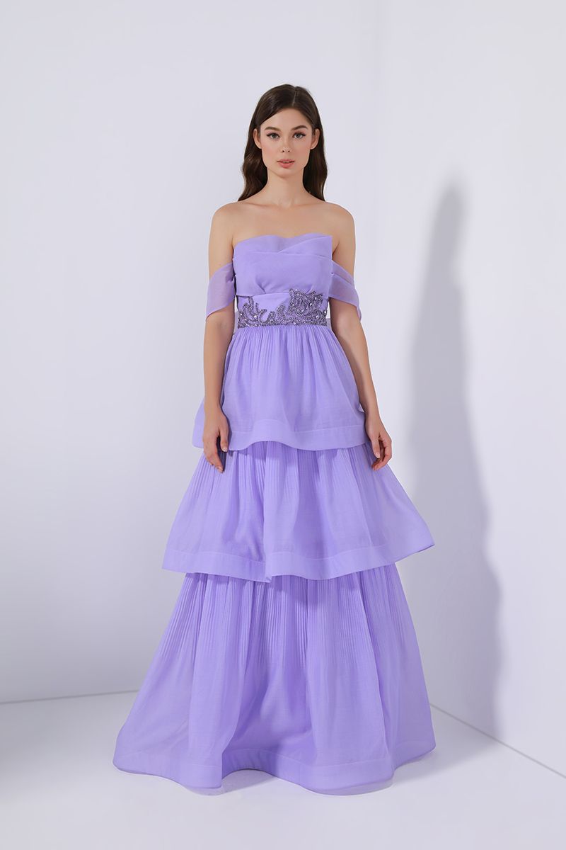 Off-shoulder layered dress