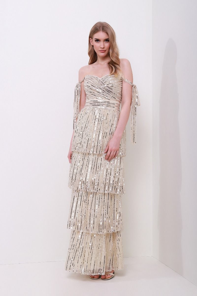 sequin embellishment tiered dress