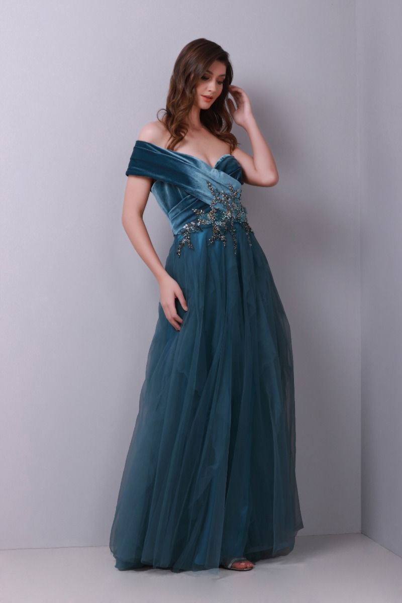 Embellished velvet bustier dress