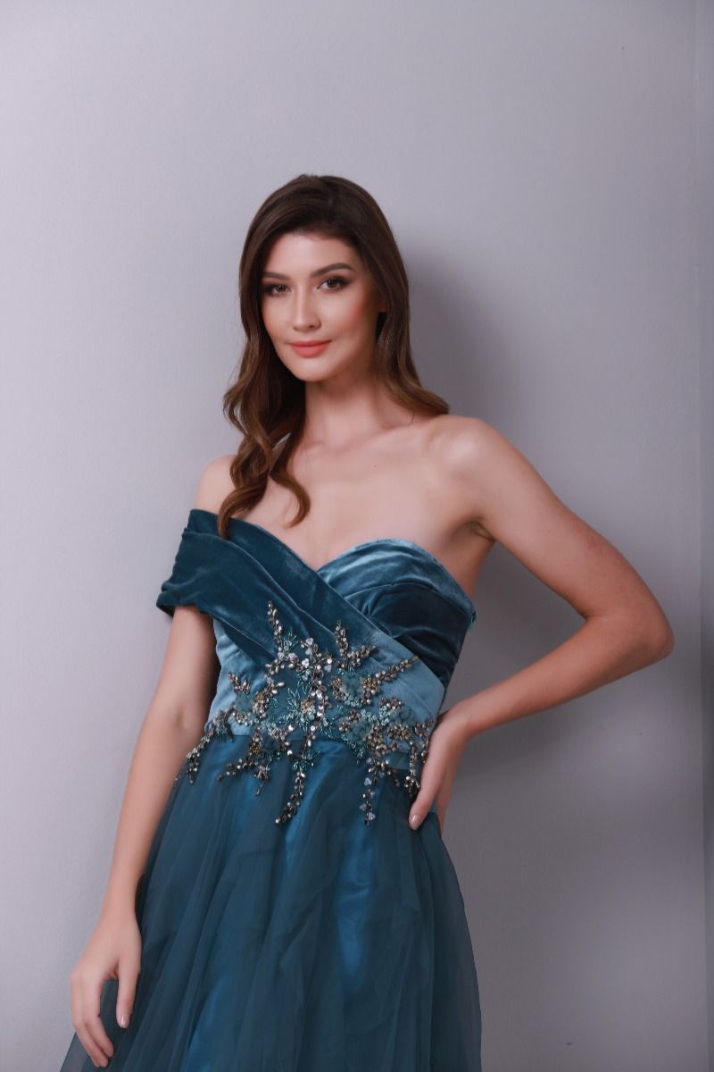 Embellished velvet bustier dress
