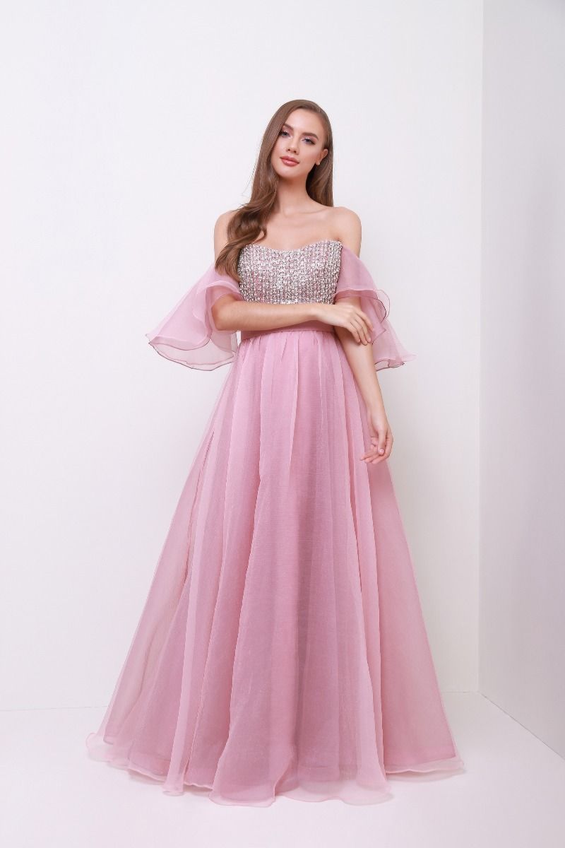 Ruffled off shoulder dress