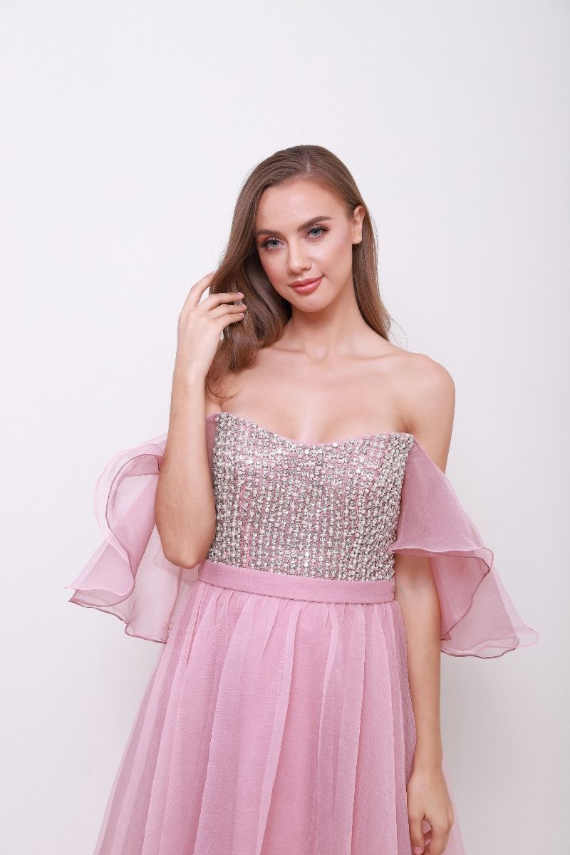 Ruffled off shoulder dress