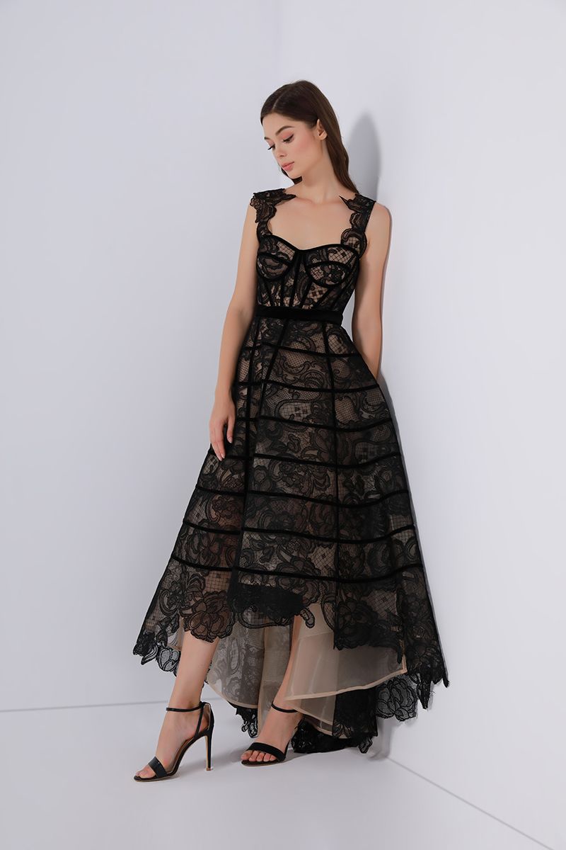 High-Low velvet detail dress