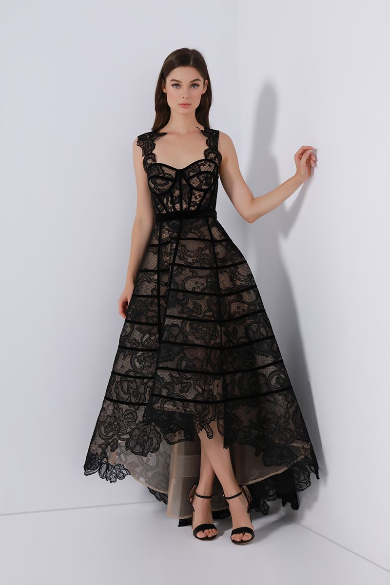 High-Low velvet detail dress
