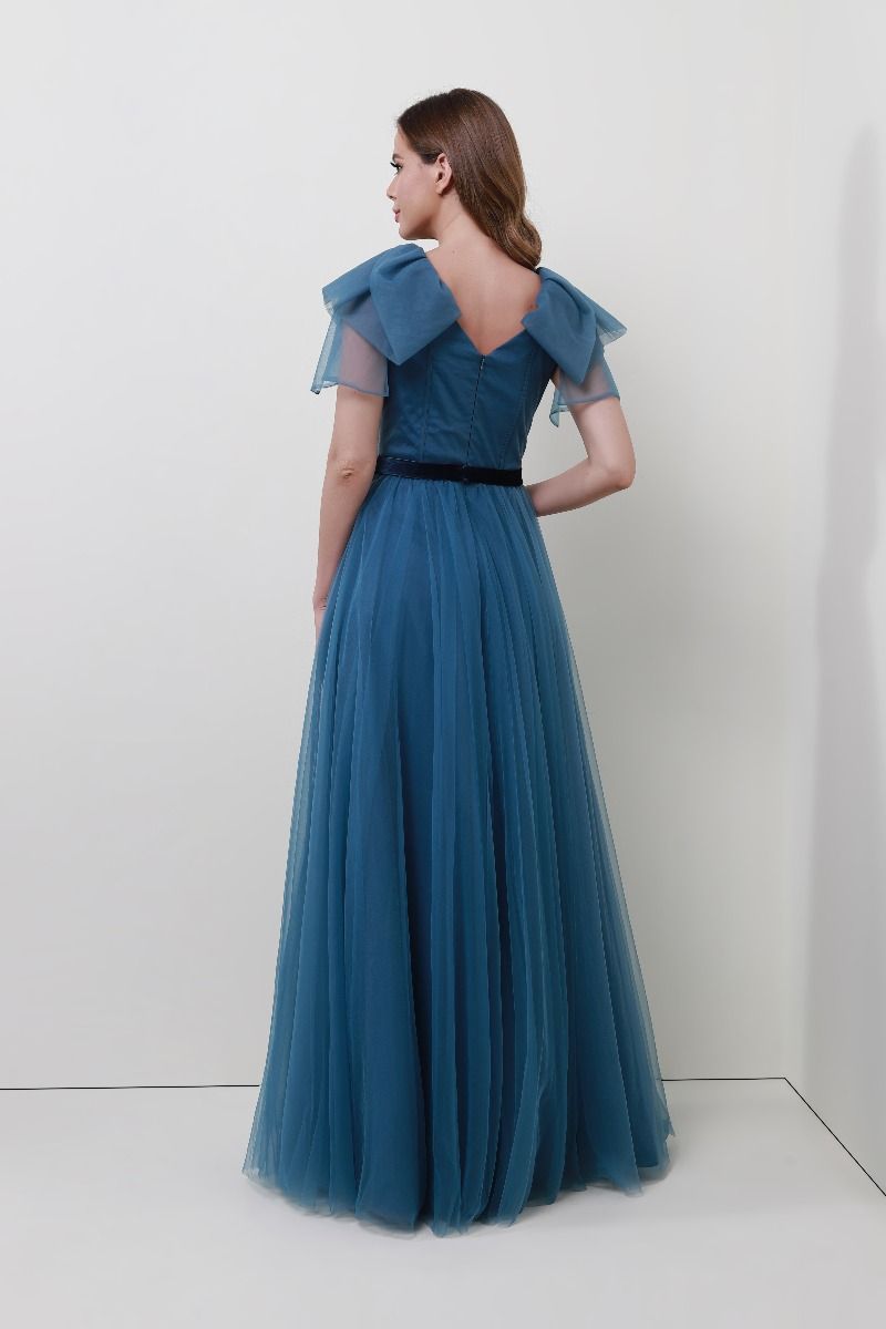 Velvet belt and embellished dress 