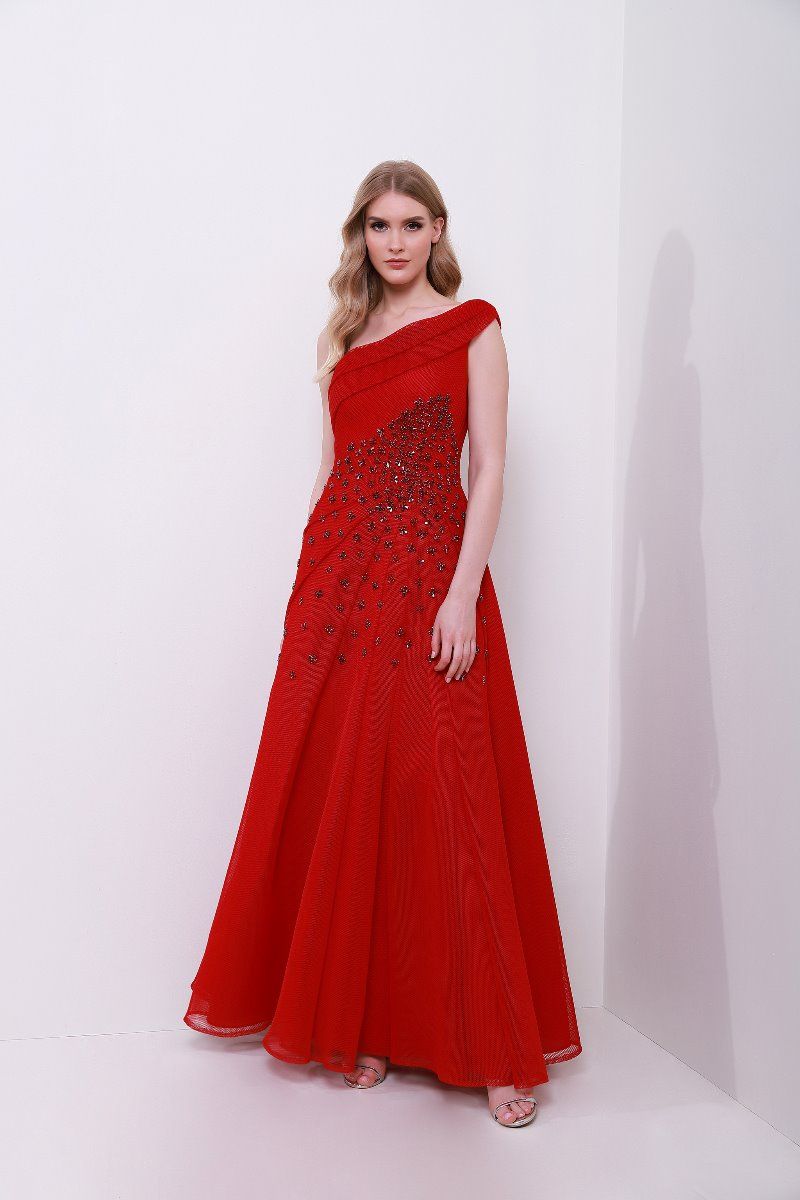 Embellished one-shoulder dress