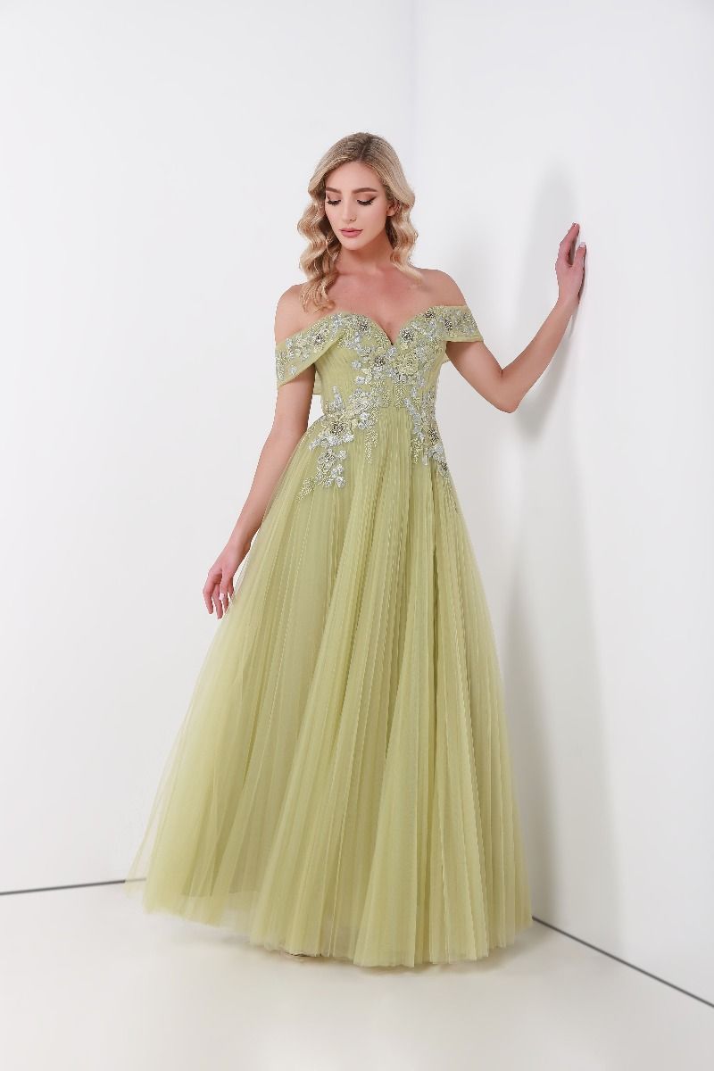 Floral embellishment off-shoulder dress