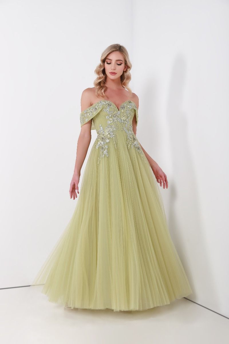 Floral embellishment off-shoulder dress