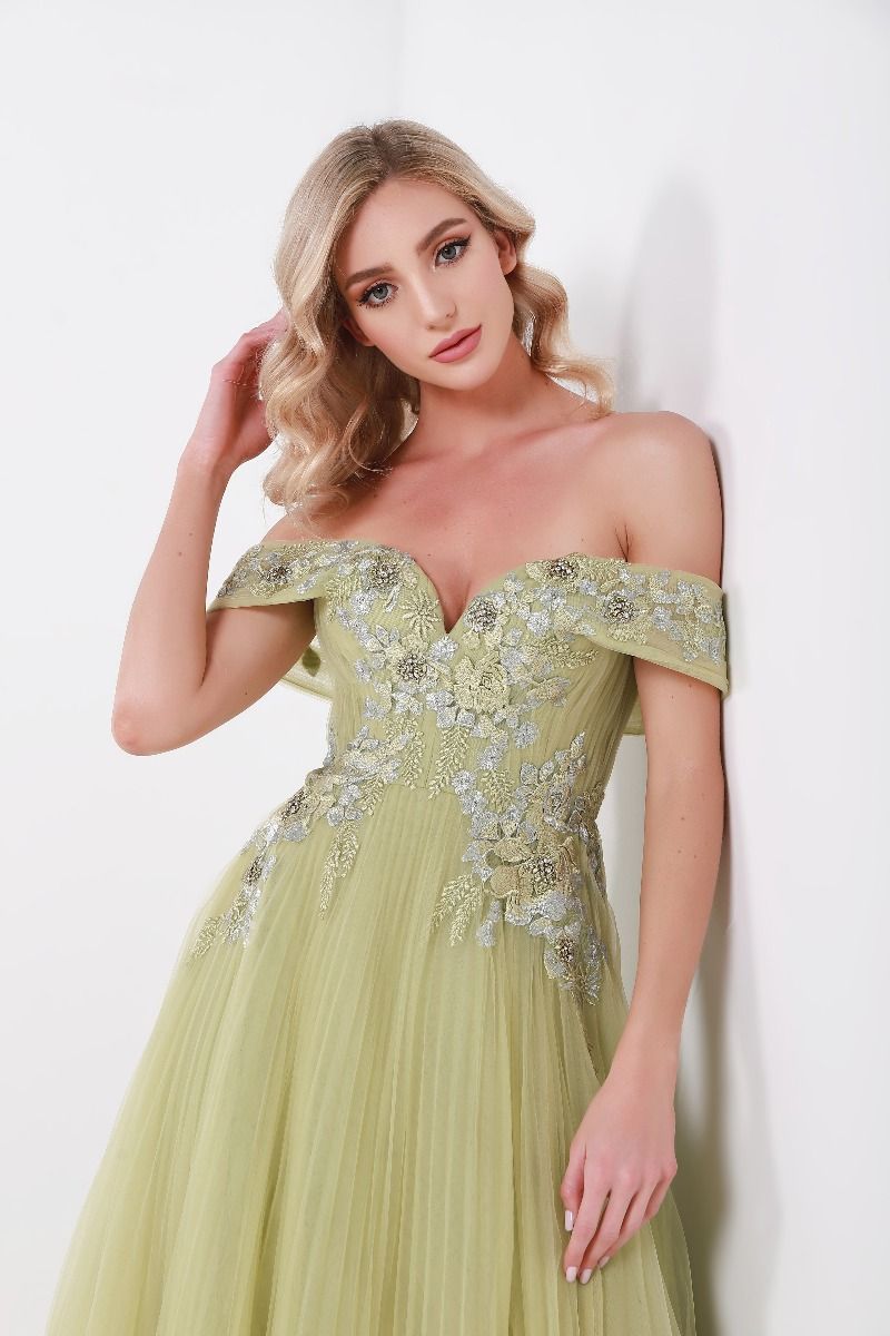 Floral embellishment off-shoulder dress