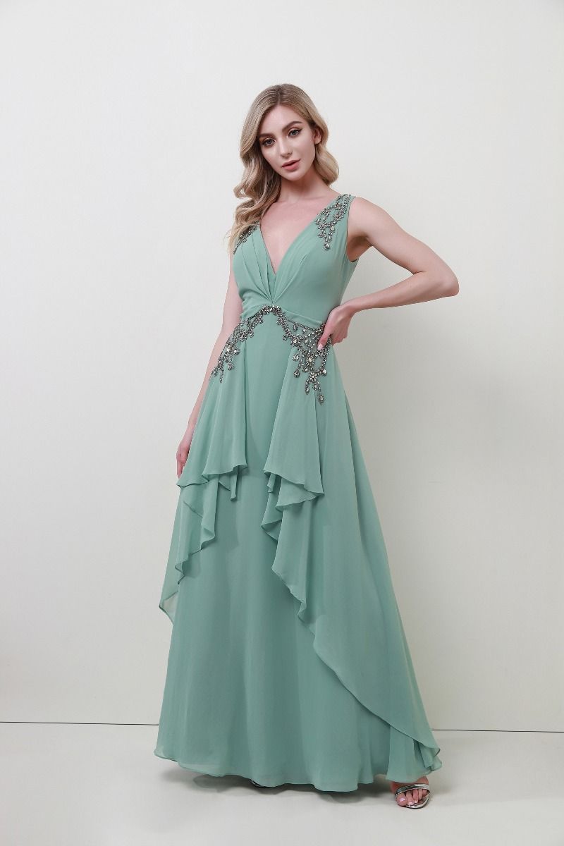 Embellished V neck dress
