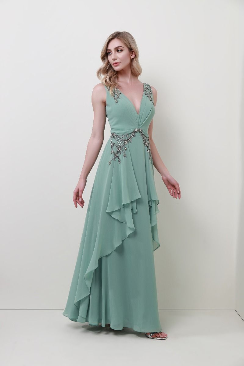 Embellished V neck dress