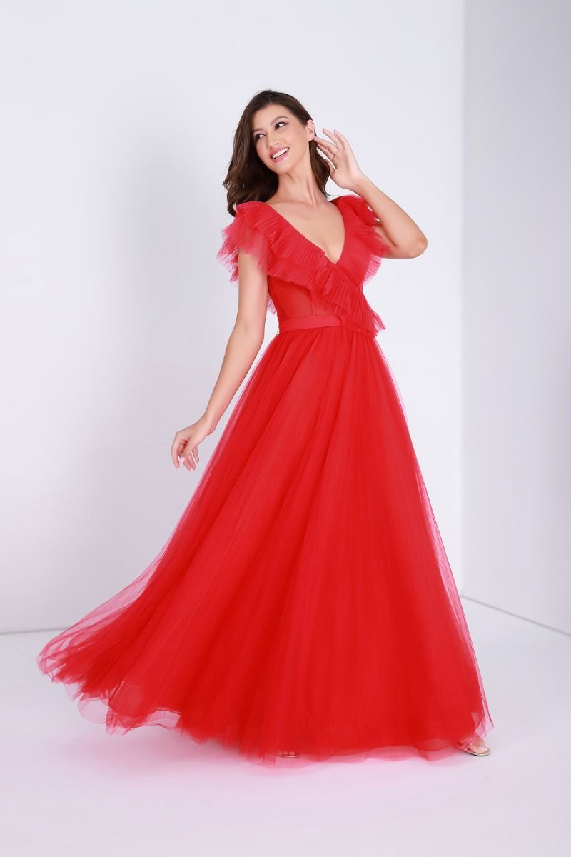 Deep Ruffled V neck dress