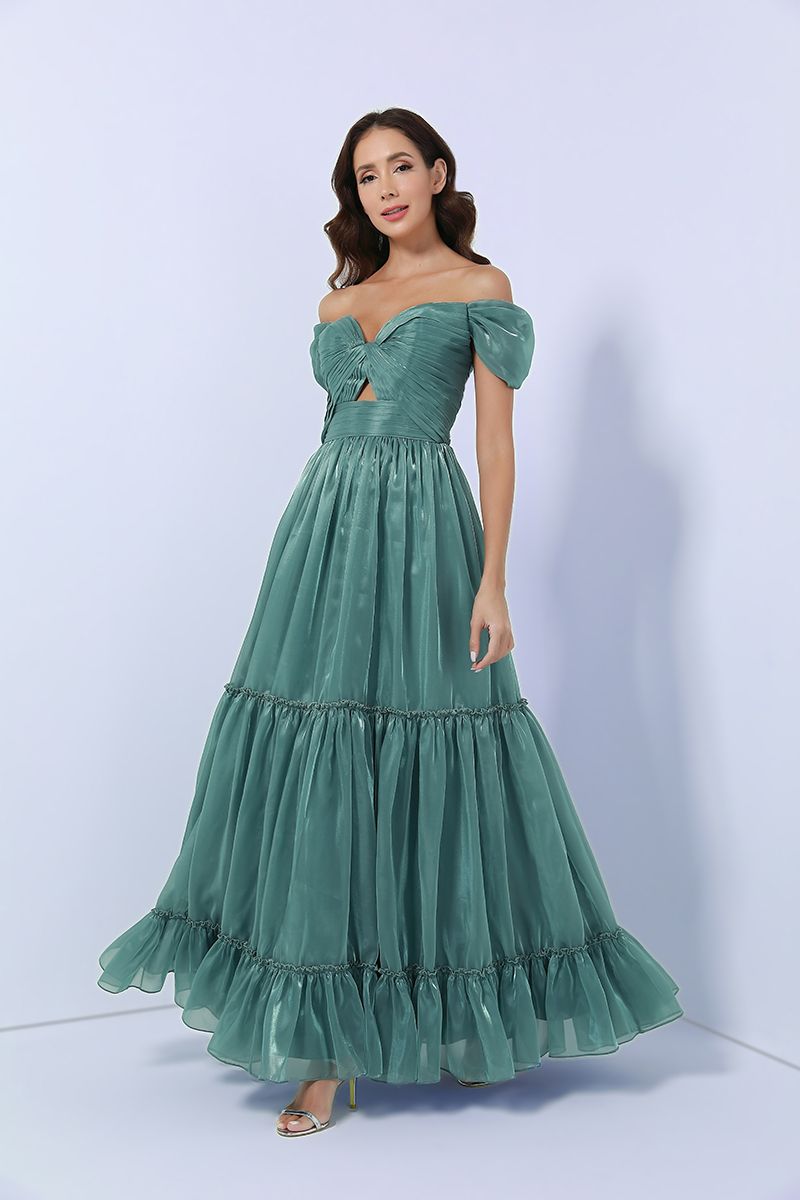 Pleated off-shoulder dress