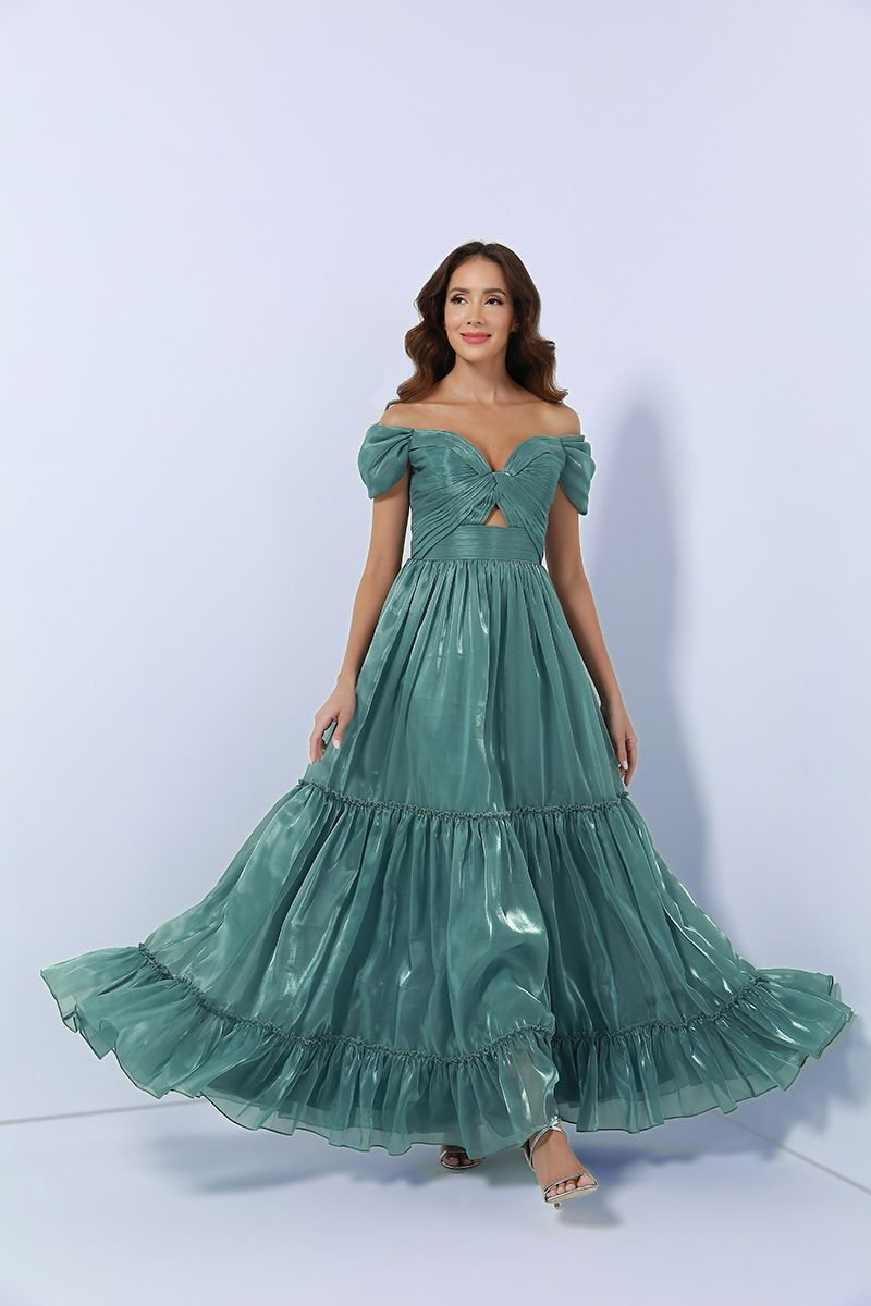Pleated off-shoulder dress