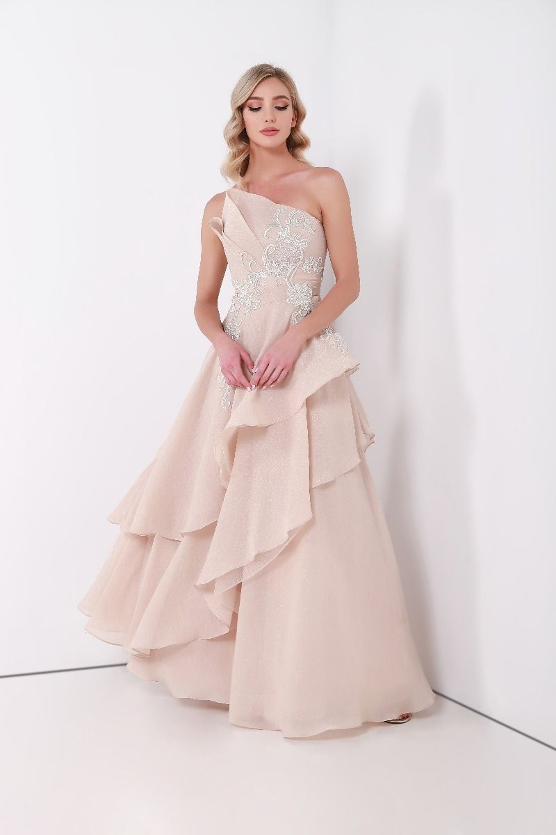 Embellished one shoulder dress