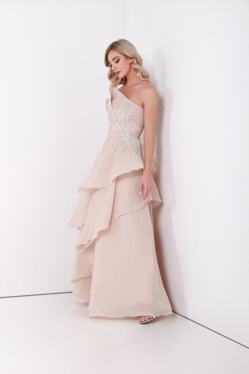 Embellished one shoulder dress