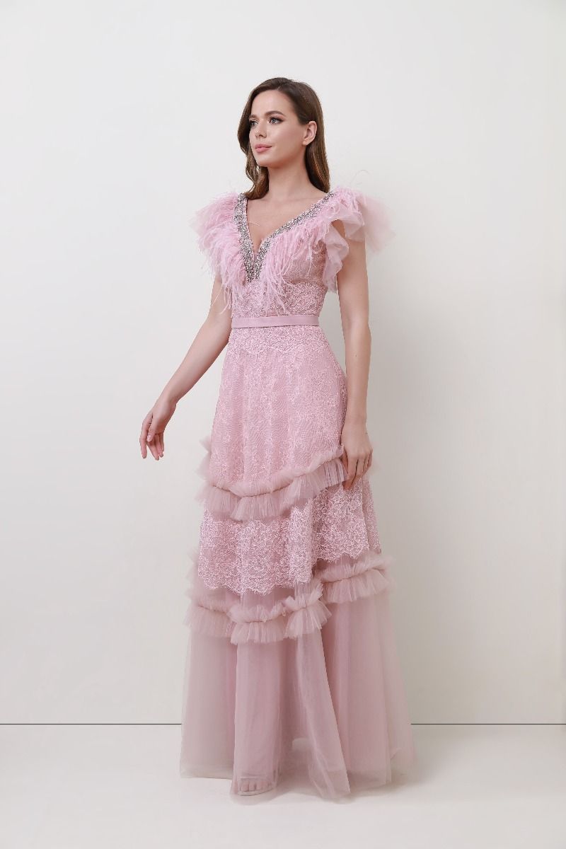 Lace and feathers dress