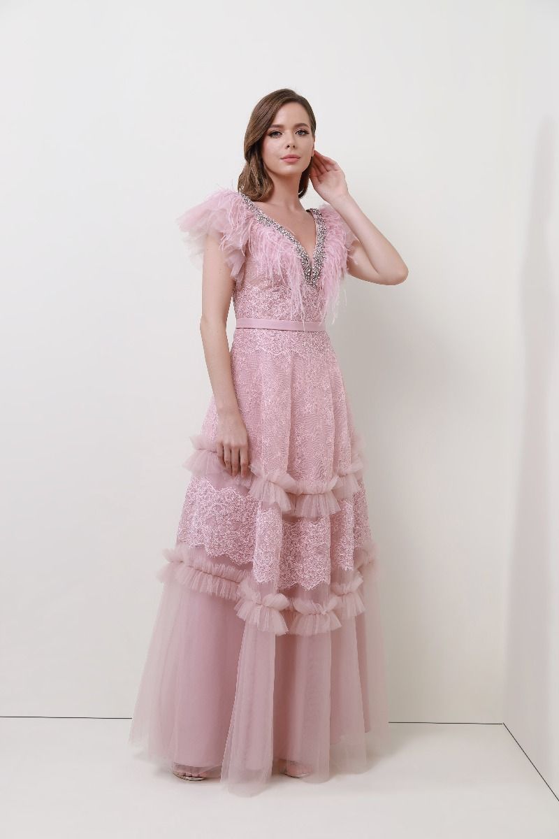 Lace and feathers dress