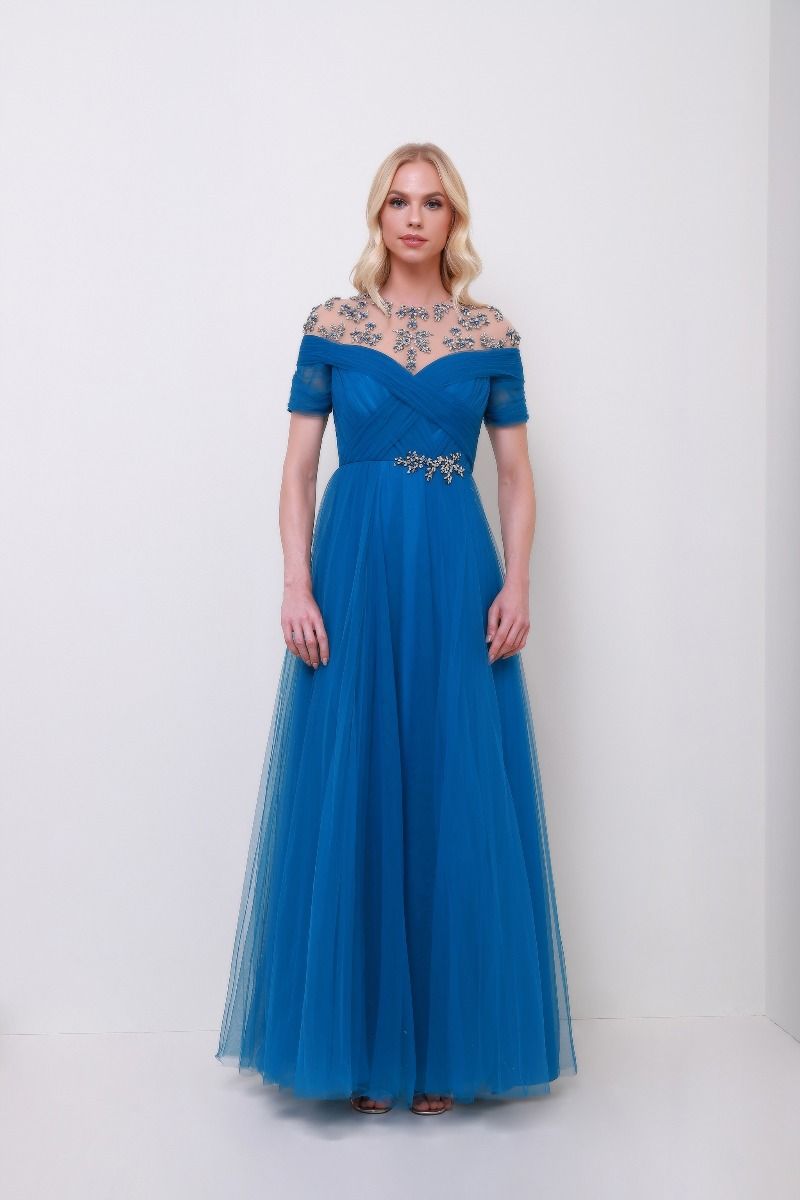 Embellished high neckline dress