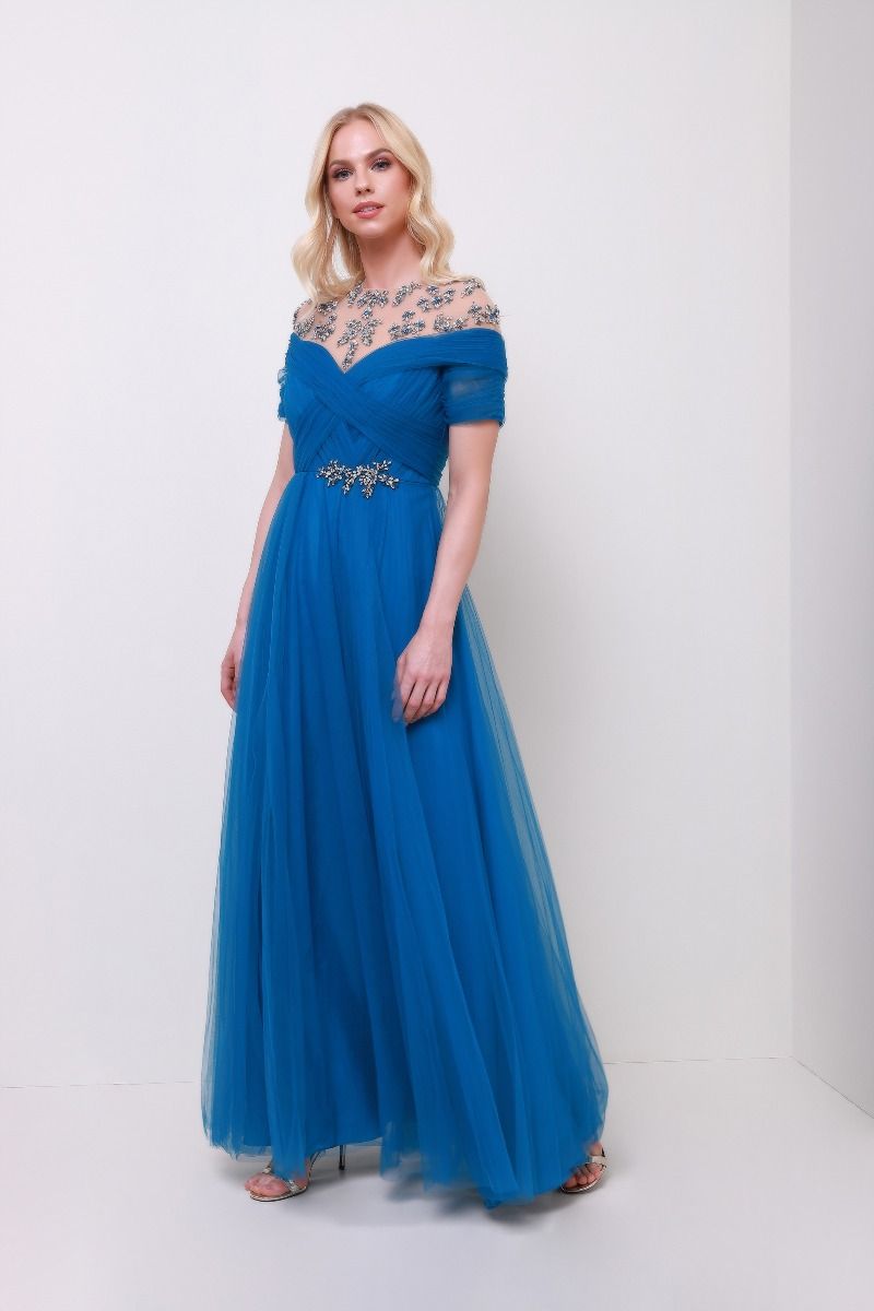 Embellished high neckline dress