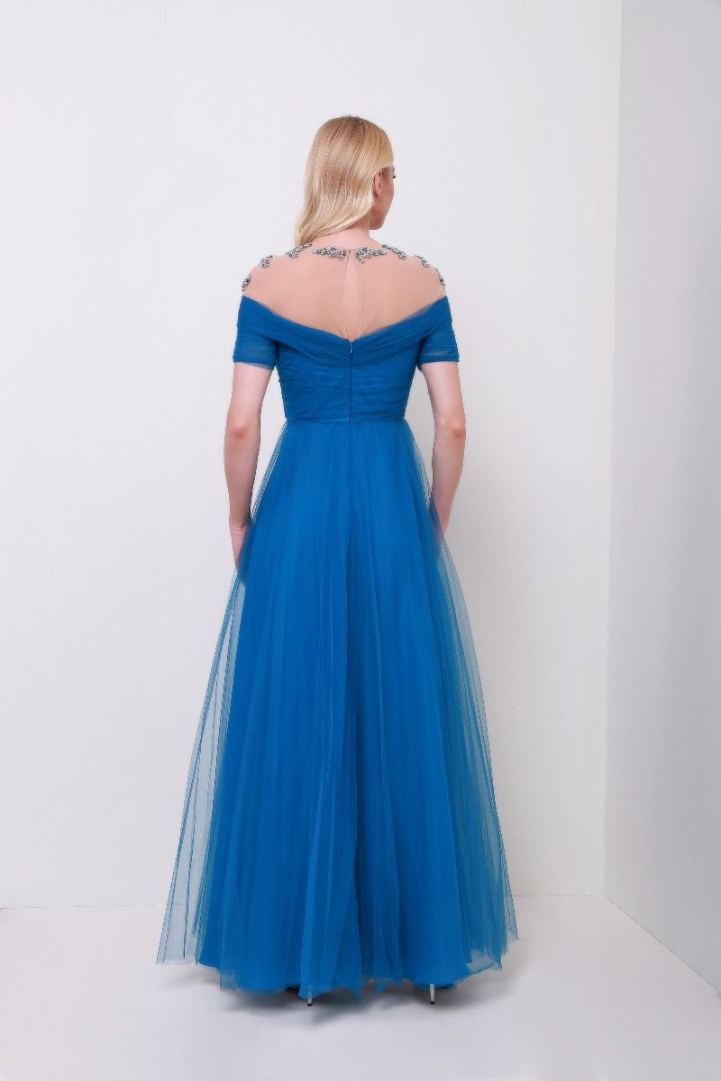 Embellished high neckline dress
