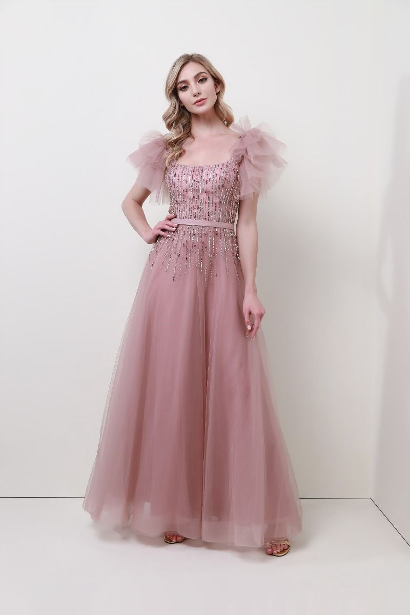 Frill trimming sleeves dress