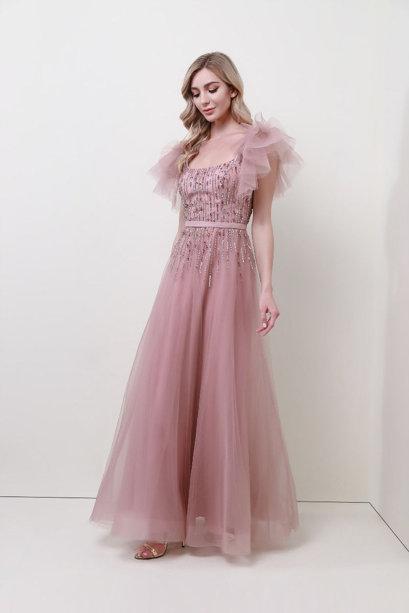 Frill trimming sleeves dress