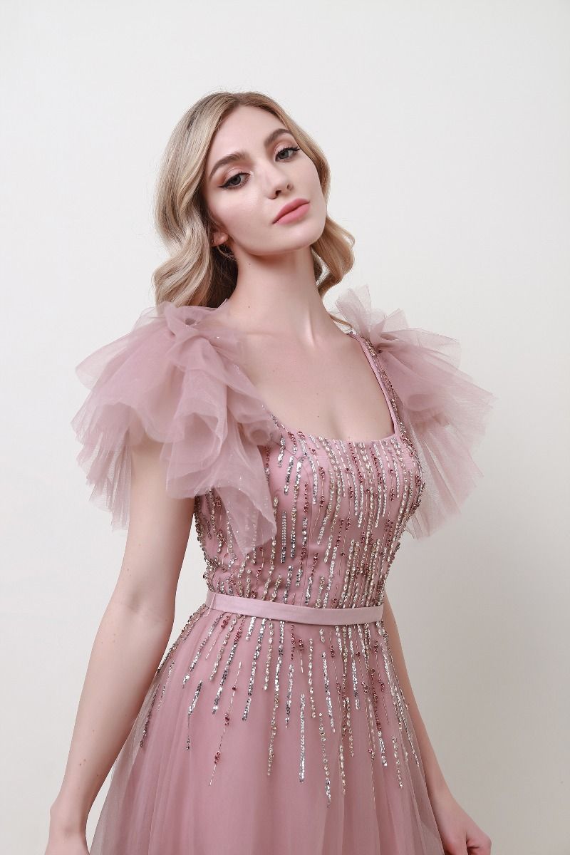 Frill trimming sleeves dress