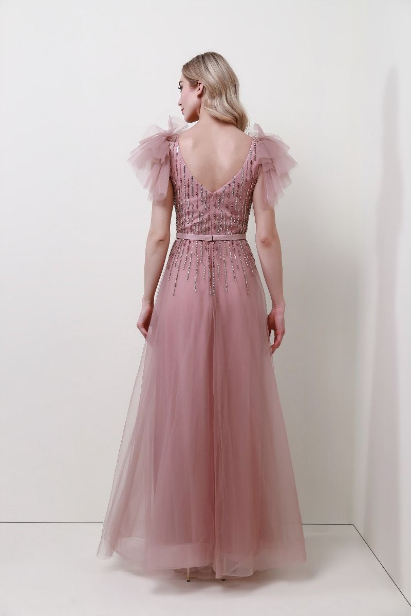 Frill trimming sleeves dress