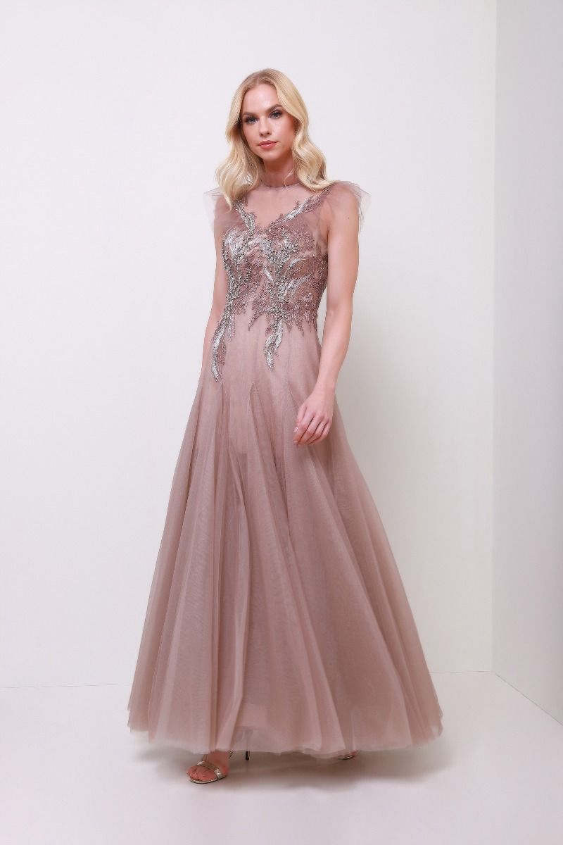 Embellished lace inserts dress