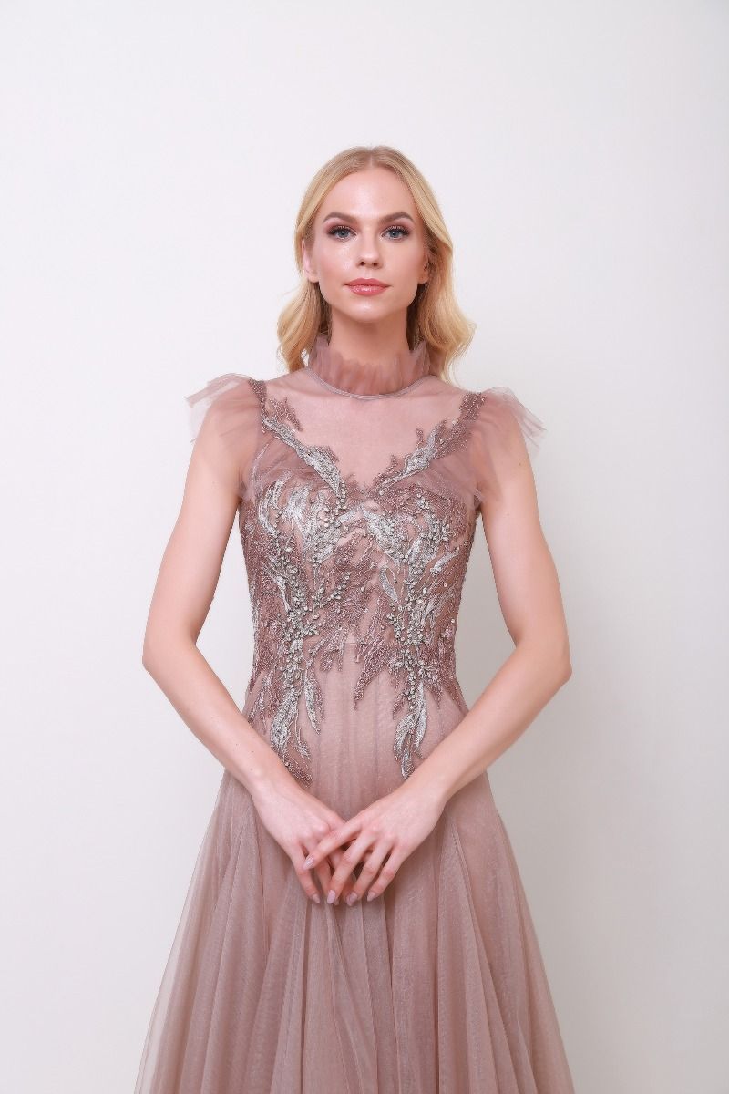 Embellished lace inserts dress