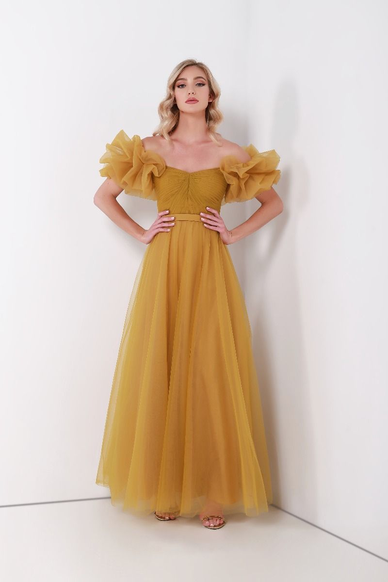 Puffed ruffled sleeves dress