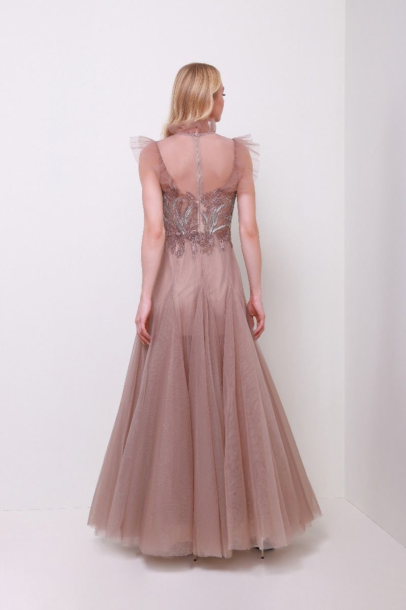 Embellished lace inserts dress