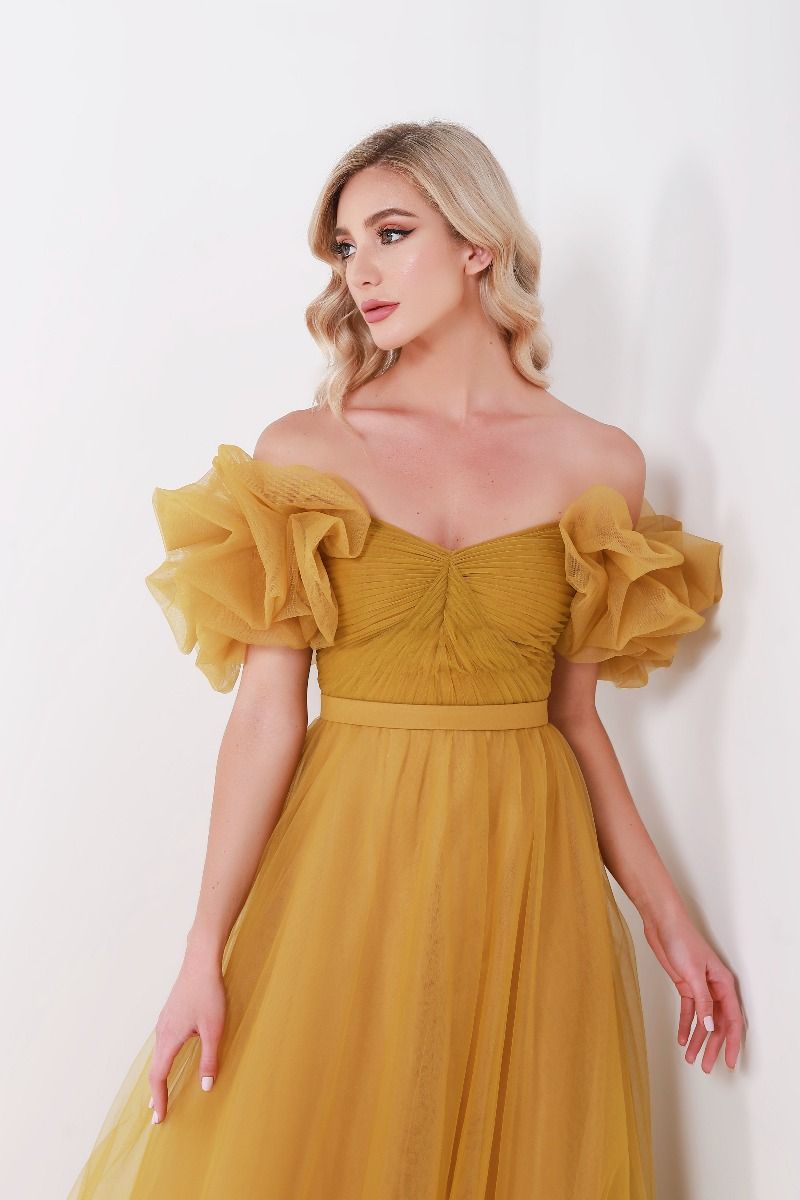 Puffed ruffled sleeves dress