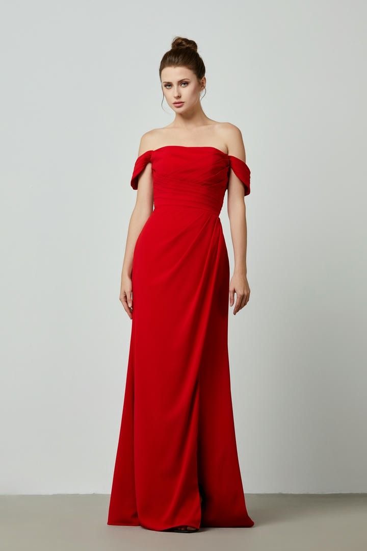 Off-Shoulder Draped A-Linen Dress