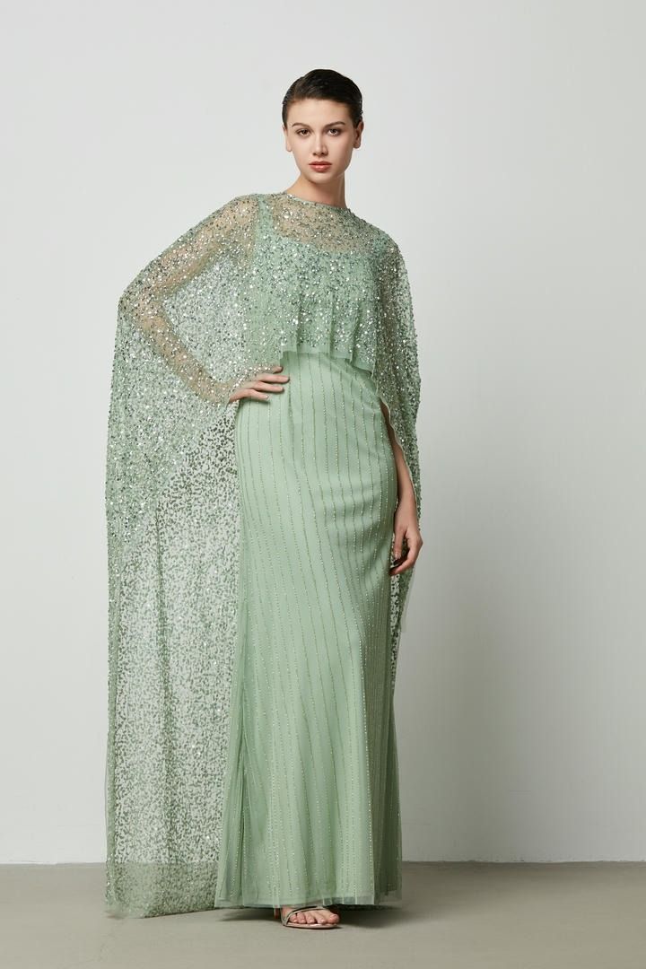 Beads Cape embellishment dress