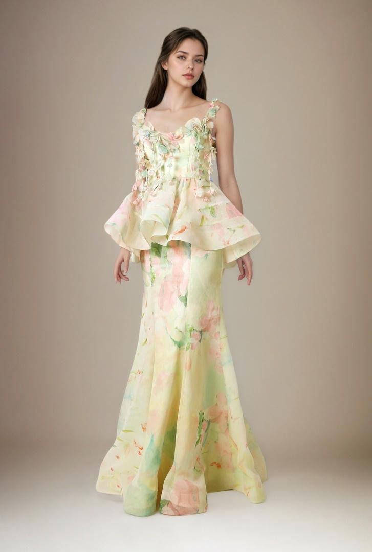 Floral prints peplum dress