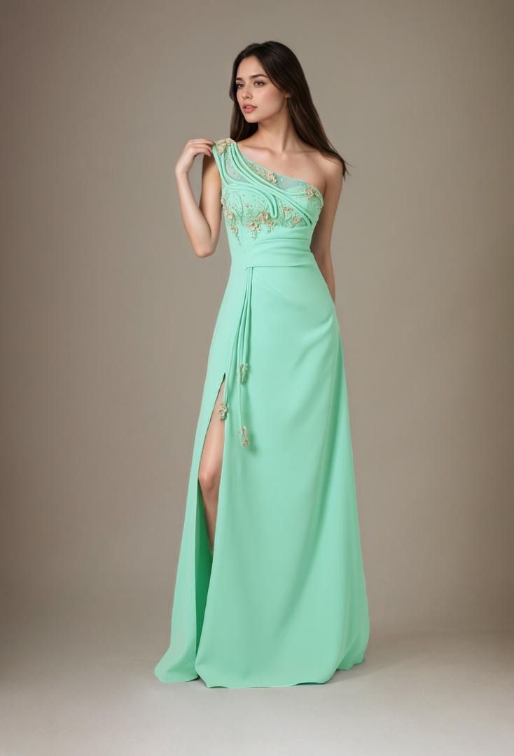 floral applique one-shoulder dress