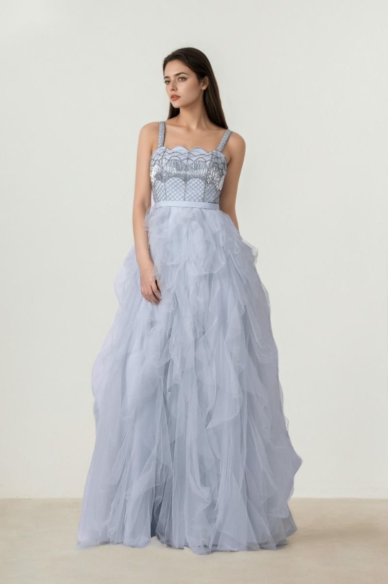 Ruffled Tulle Strap Dress