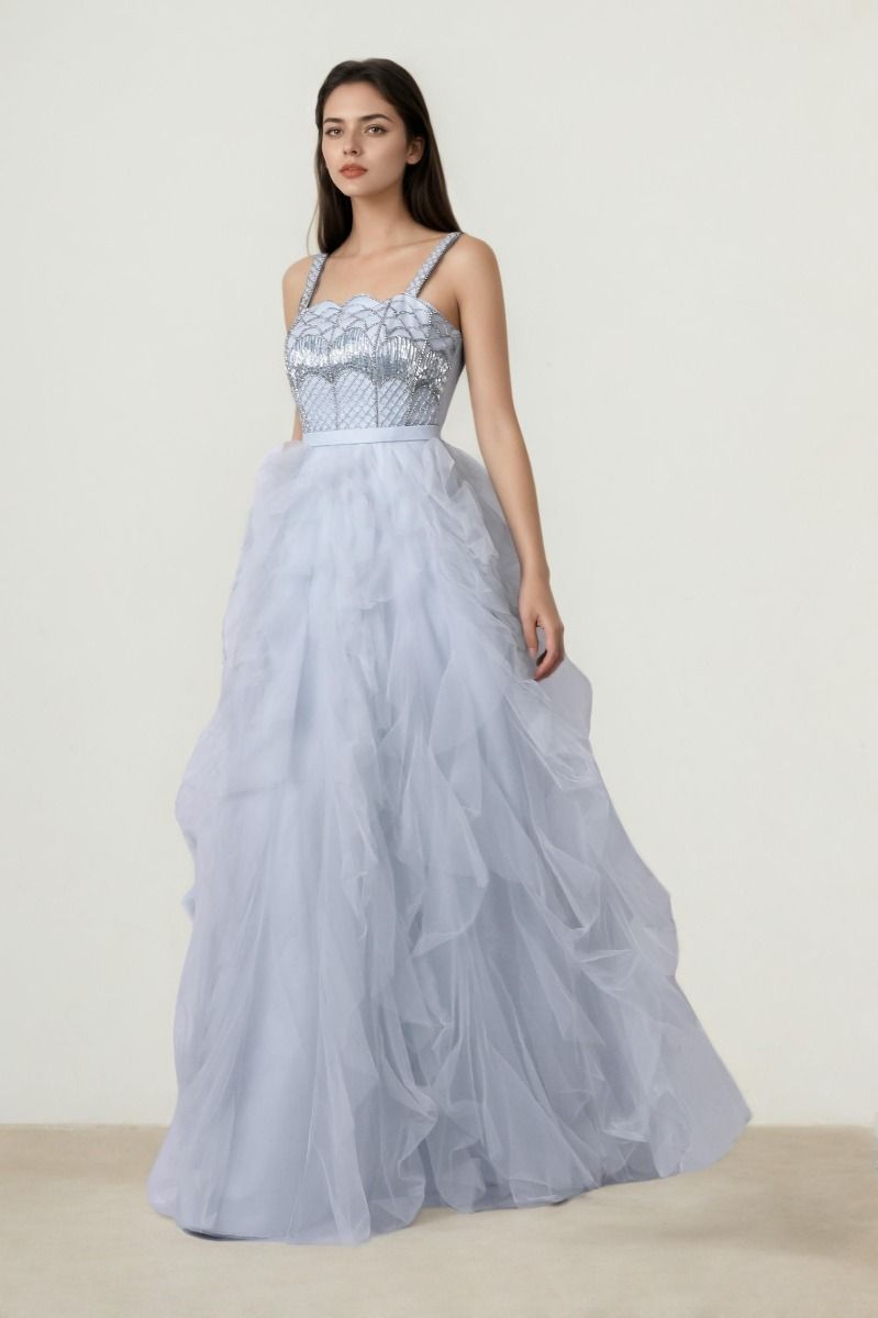 Ruffled Tulle Strap Dress