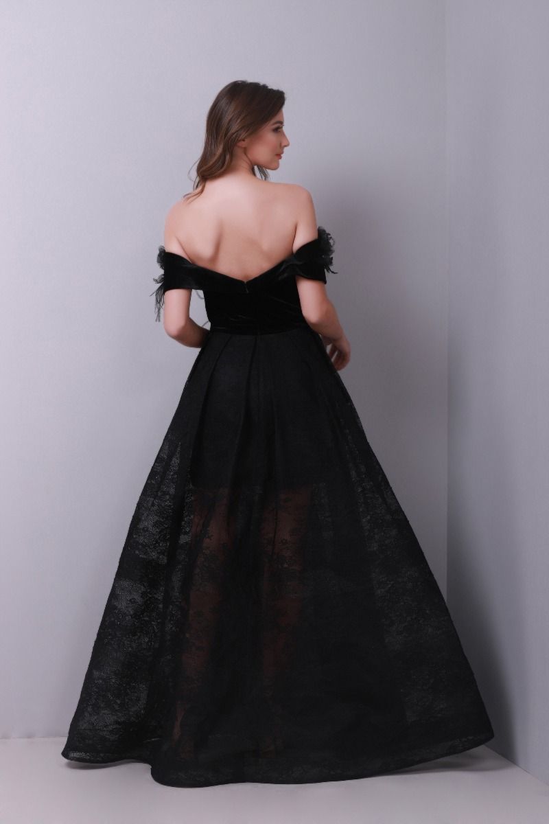 Off shoulder feather dress